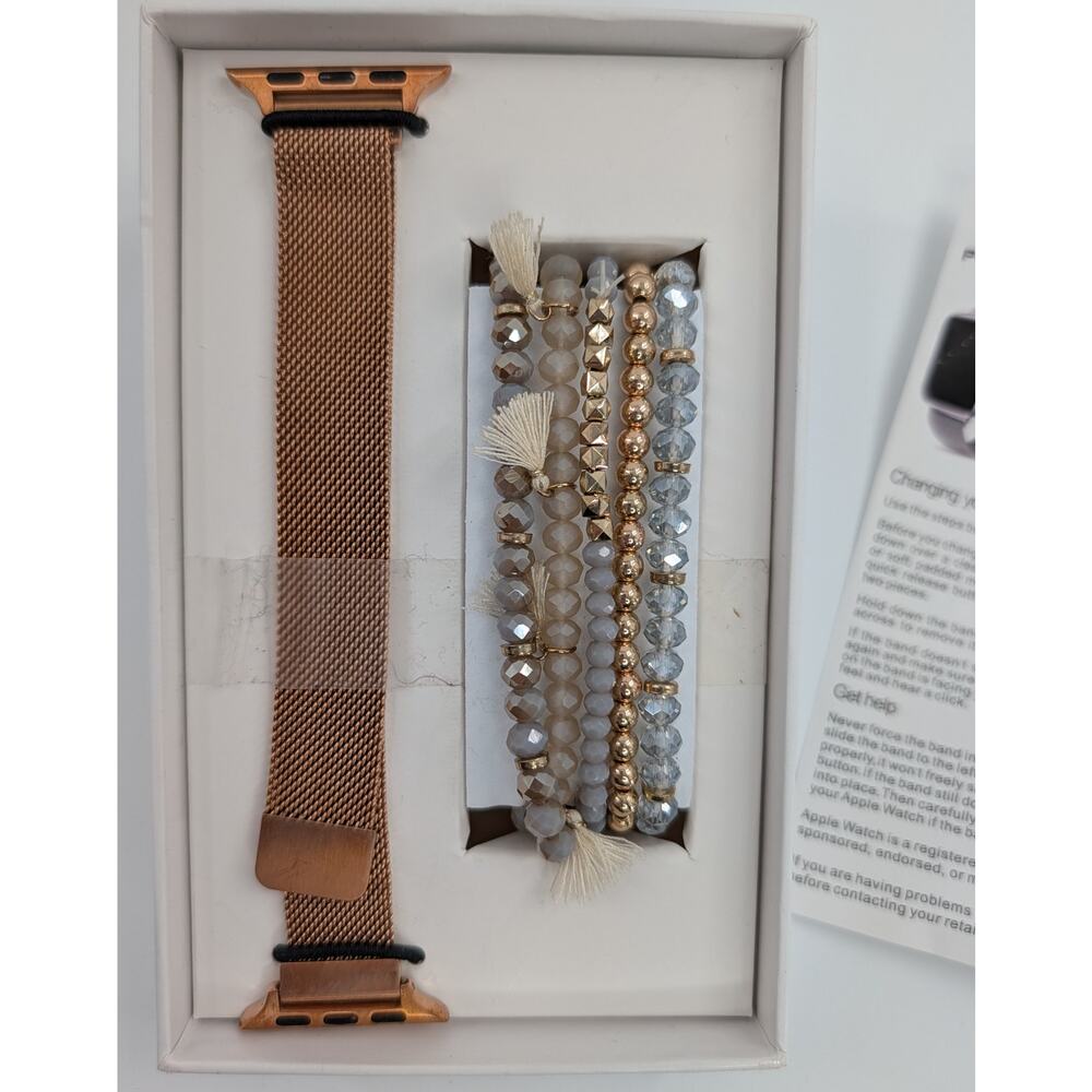 Posh Tech Rose Gold Apple Watch Band And Stackable Beaded Bracelets Set - Picture 2 of 7
